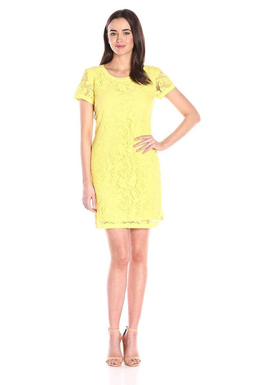 Donna Morgan - D3287M Floral Lace Short Sleeve Dress in Yellow