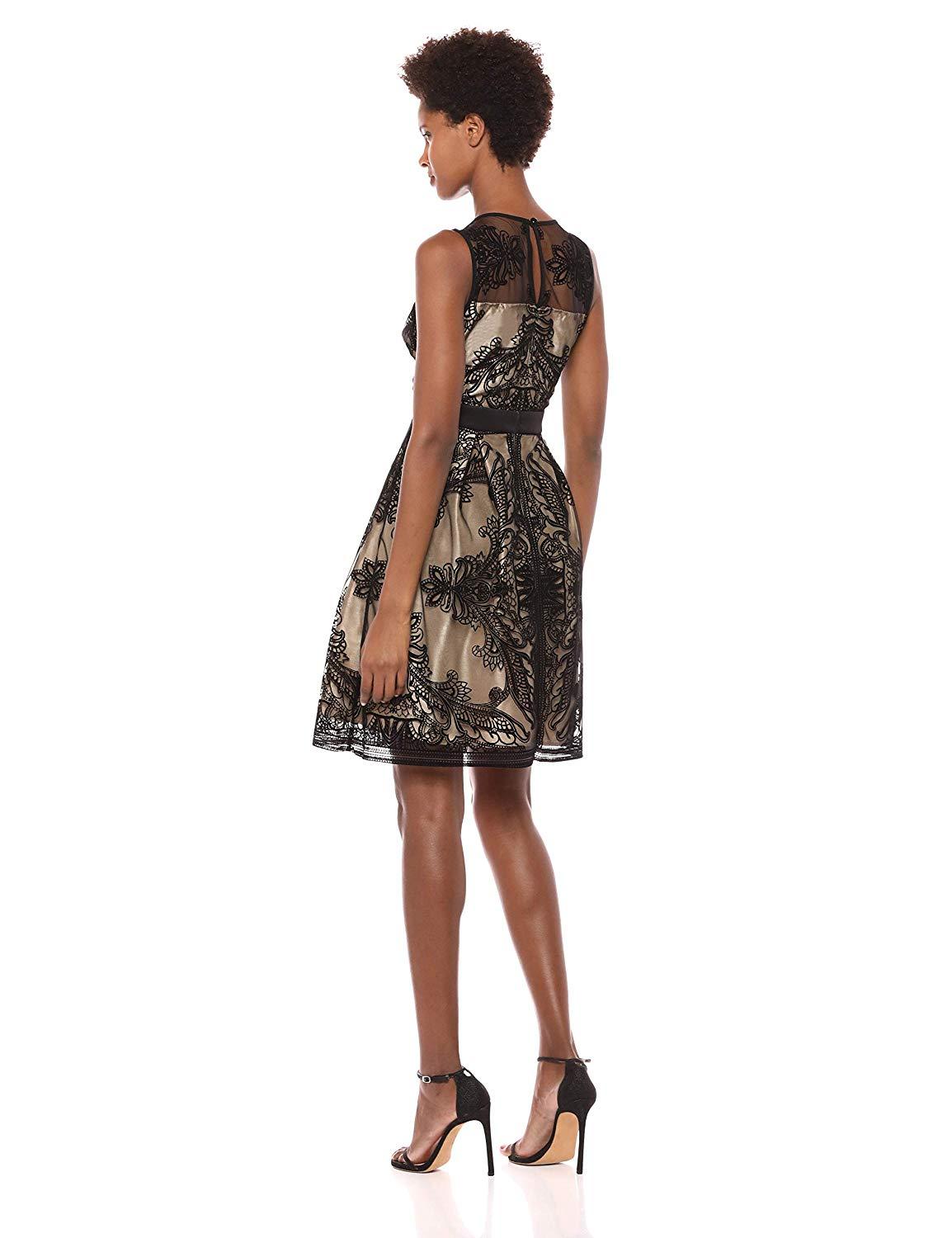 Gabby Skye - 17449MU Floral Metallic A-Line Cocktail Dress In Black and Gold