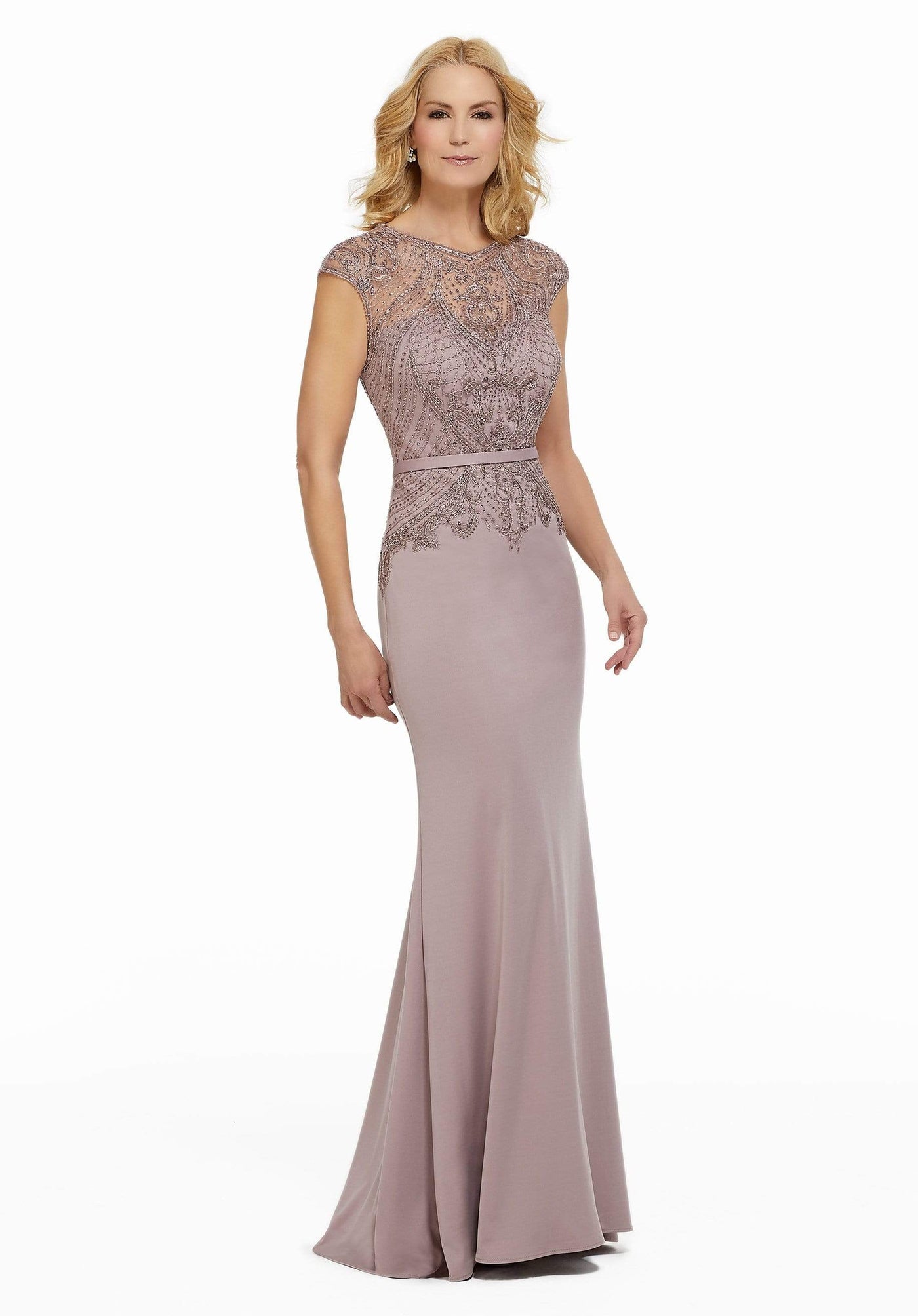 MGNY By Mori Lee - 72003 Beaded Embroidered Crepe Gown Evening Dresses 0 / Lilac