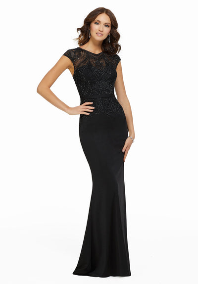 MGNY By Mori Lee - 72003 Beaded Embroidered Crepe Gown Evening Dresses 0 / Black