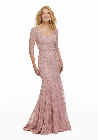 MGNY By Mori Lee - 72009 Embroidered V-Neck Mermaid Gown Mother of the Bride Dresses 0 / Blush