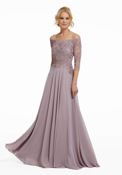 MGNY By Mori Lee - 72017 Beaded Embroidered Dress with Slit Mother of the Bride Dresses 0 / Lilac