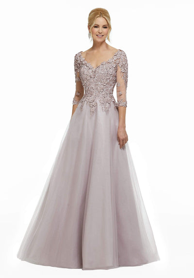 MGNY By Mori Lee - 72031 Floral Embroidered Tulle A-line Gown Mother of the Bride Dresses 0 / Lilac