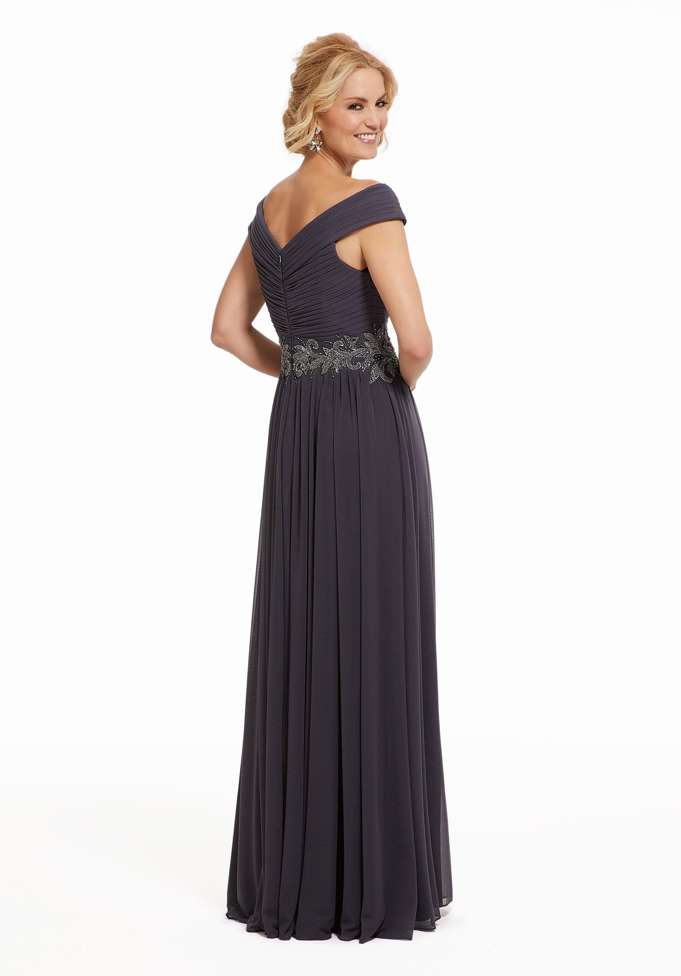 MGNY By Mori Lee - 72035 Ruched Off-Shoulder Dress with Slit Evening Dresses