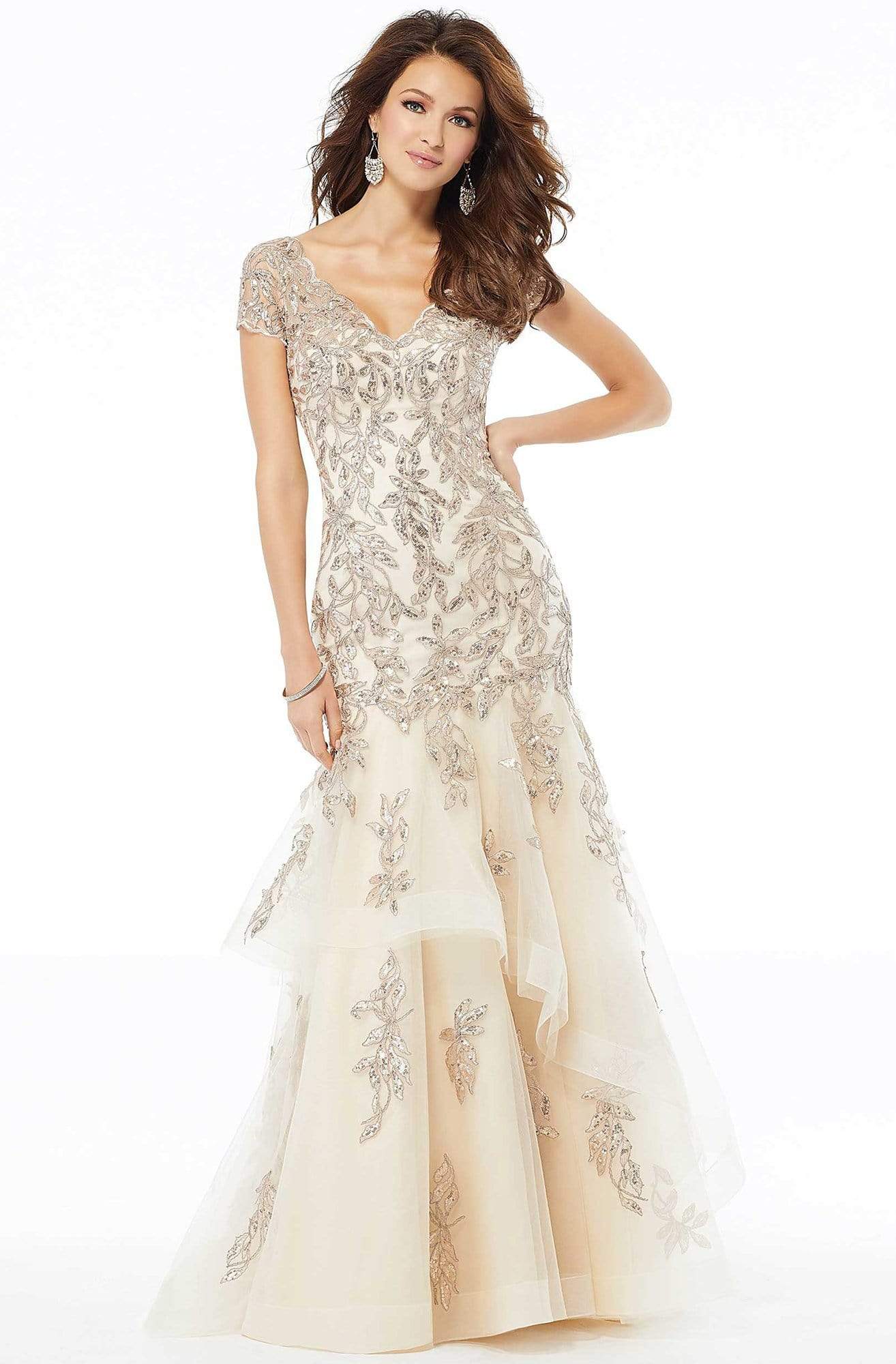 MGNY By Mori Lee - 72107 Sequin Embroidered Trumpet Dress Mother of the Bride Dresses 2 / Champagne