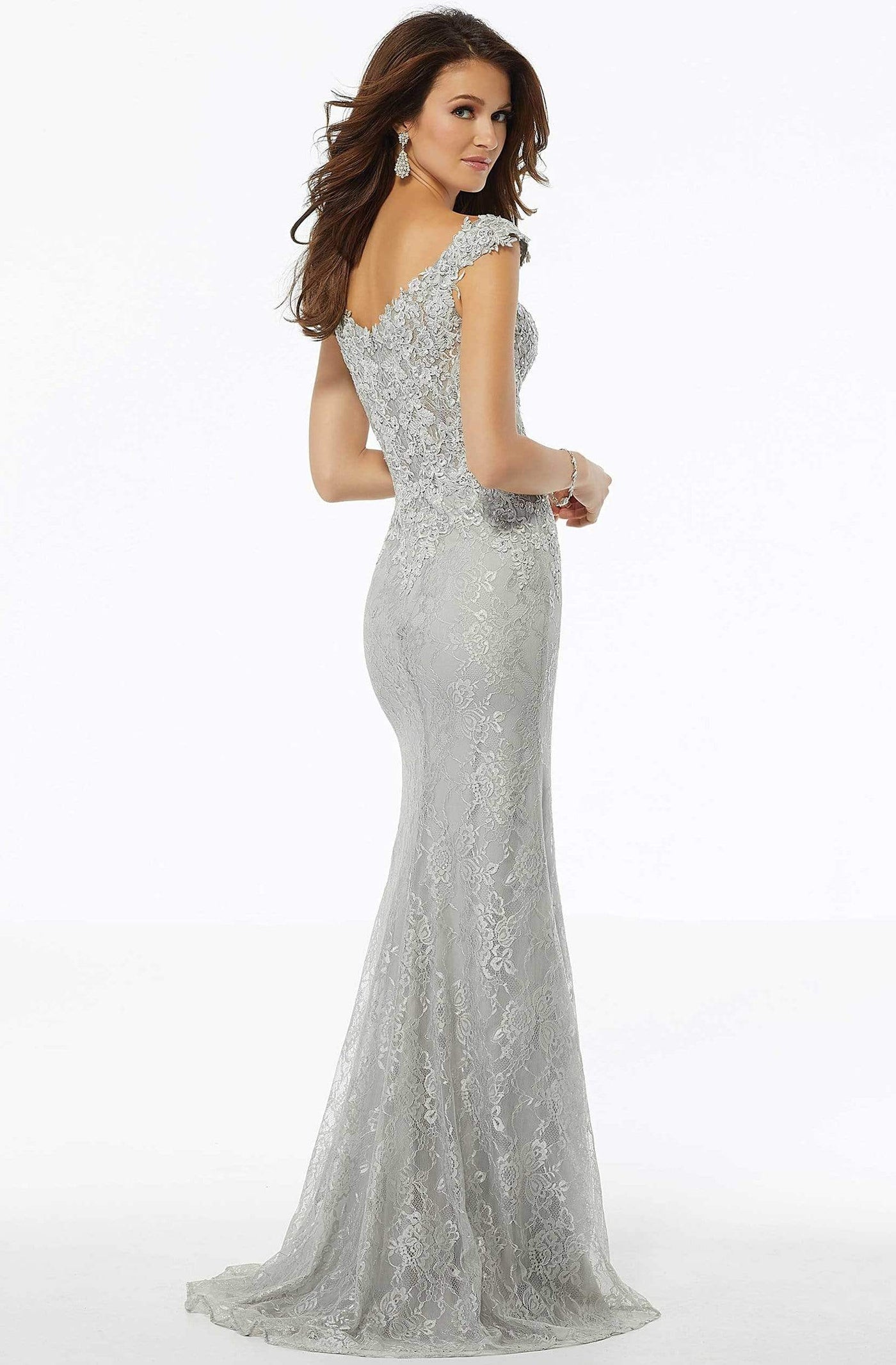 MGNY By Mori Lee - 72111 Beaded Lace Deep V-neck Trumpet Dress Mother of the Bride Dresses