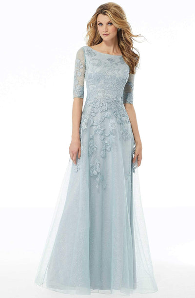MGNY By Mori Lee - 72122 Sequin Embroidered Bateau A-line Gown Mother of the Bride Dresses 2 / Aqua