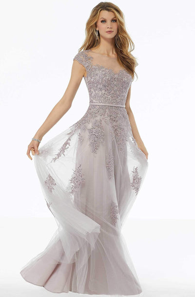 MGNY By Mori Lee - 72123 Beaded Lace Illusion Neck A-line Dress Mother of the Bride Dresses 2 / Dusty Lilac