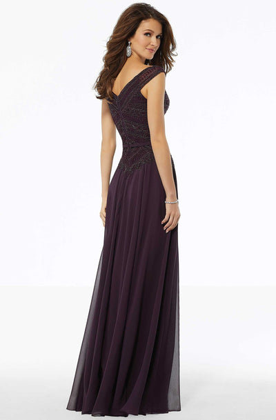 MGNY By Mori Lee - Embroidered Off-Shoulder A-line Gown 72134SC In Purple