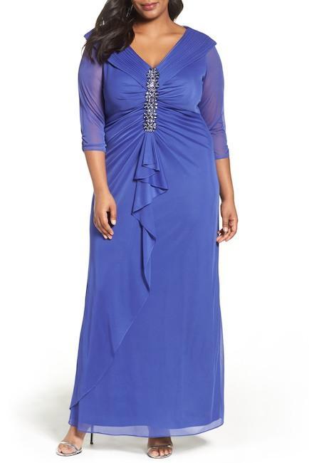 Alex Evenings - Front Ruched Embellished Plus Size Dress 432858  in Blue