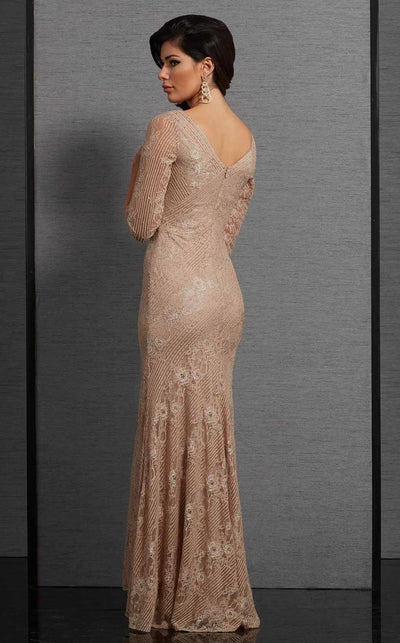 Clarisse - 6305 V Neck Lace Evening Gown in Brown