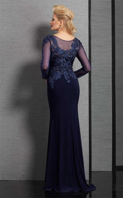 Clarisse - 6333 Beaded Lace Long Sleeves Evening Gown in Blue