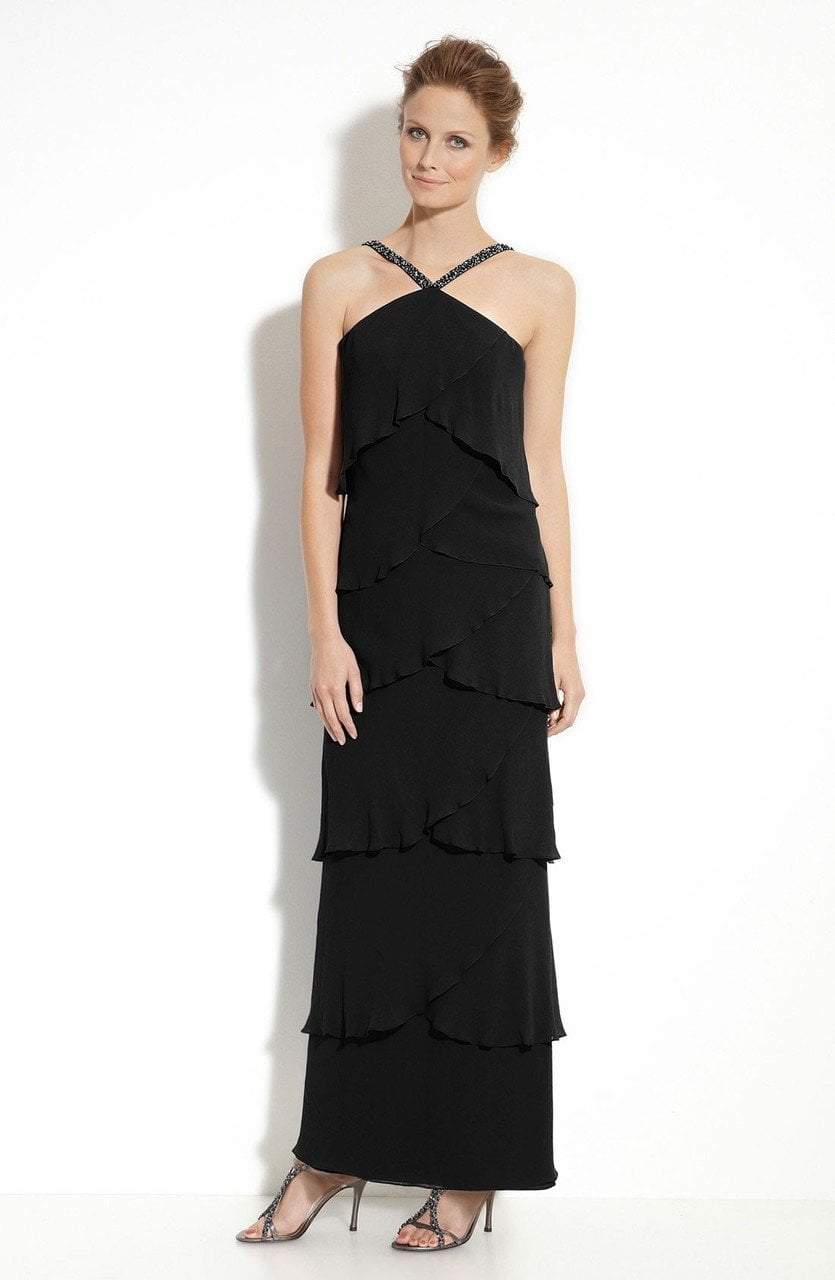 Daymor Couture - 703451 Tiered Halter Chiffon Dress in Black