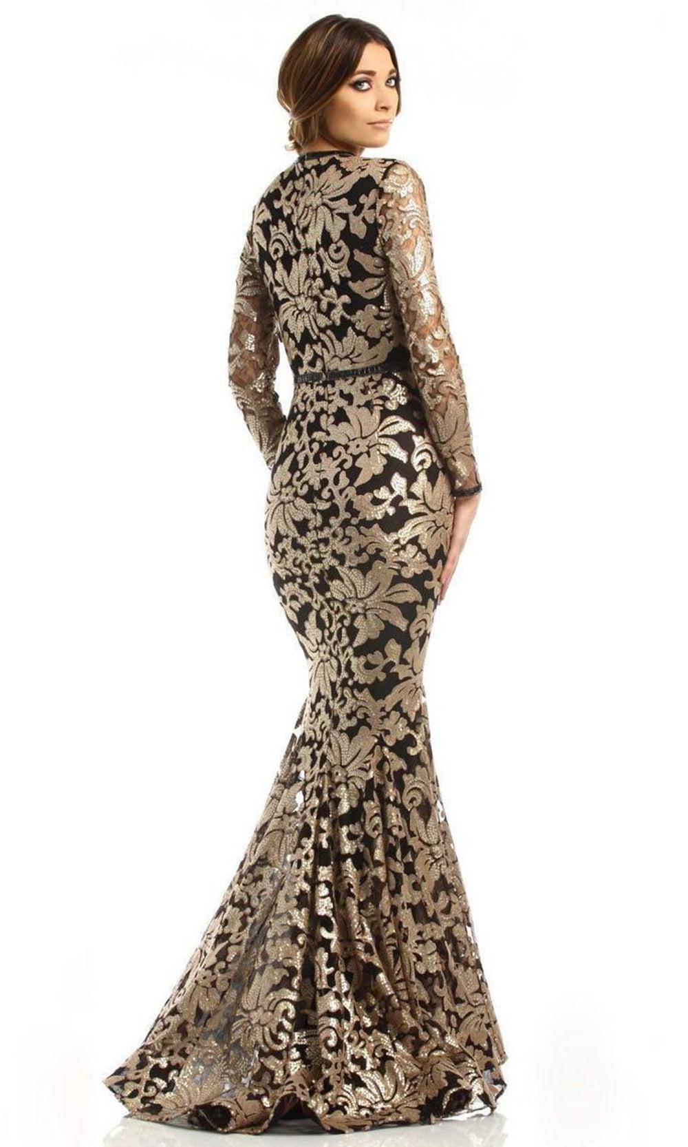 Johnathan Kayne - Sequined Plunging V-neck Mermaid Gown 6113 - 1 pc White/Nude in Size 6 Available CCSALE