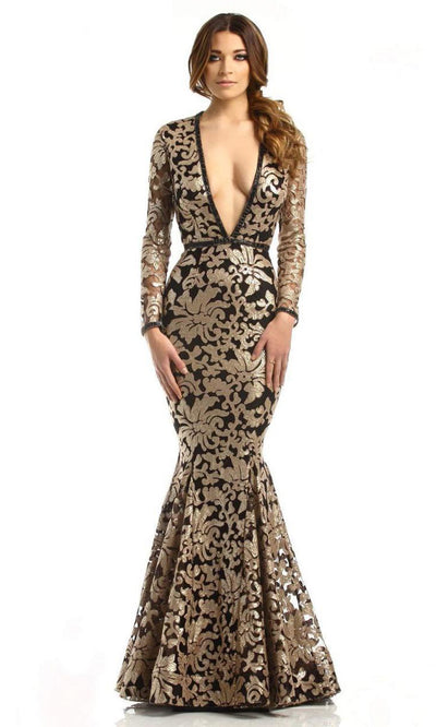 Johnathan Kayne - Sequined Plunging V-neck Mermaid Gown 6113 - 1 pc White/Nude in Size 6 Available CCSALE