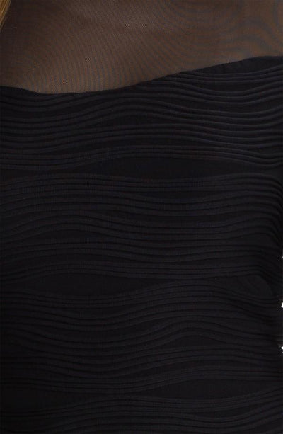 Donna Ricco - Illusion Sleeve Textured Dress 8438320M in Black