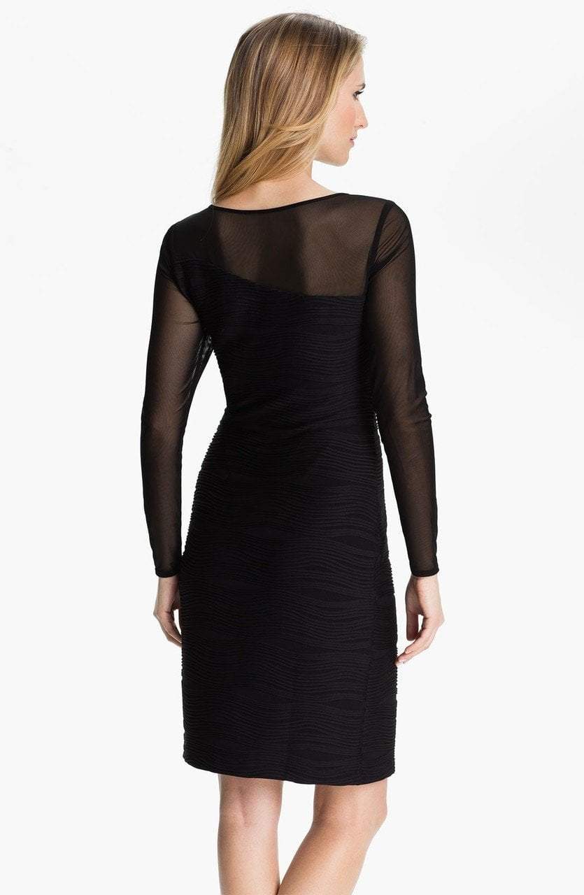 Donna Ricco - Illusion Sleeve Textured Dress 8438320M in Black