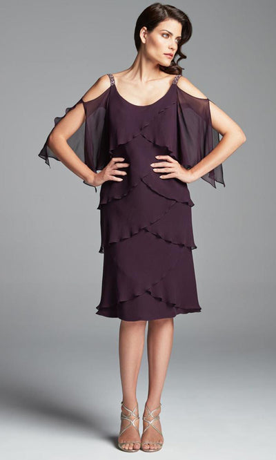 Alexander By Daymor - Petal Draped Cold Shoulder Dress 381SC In Purple