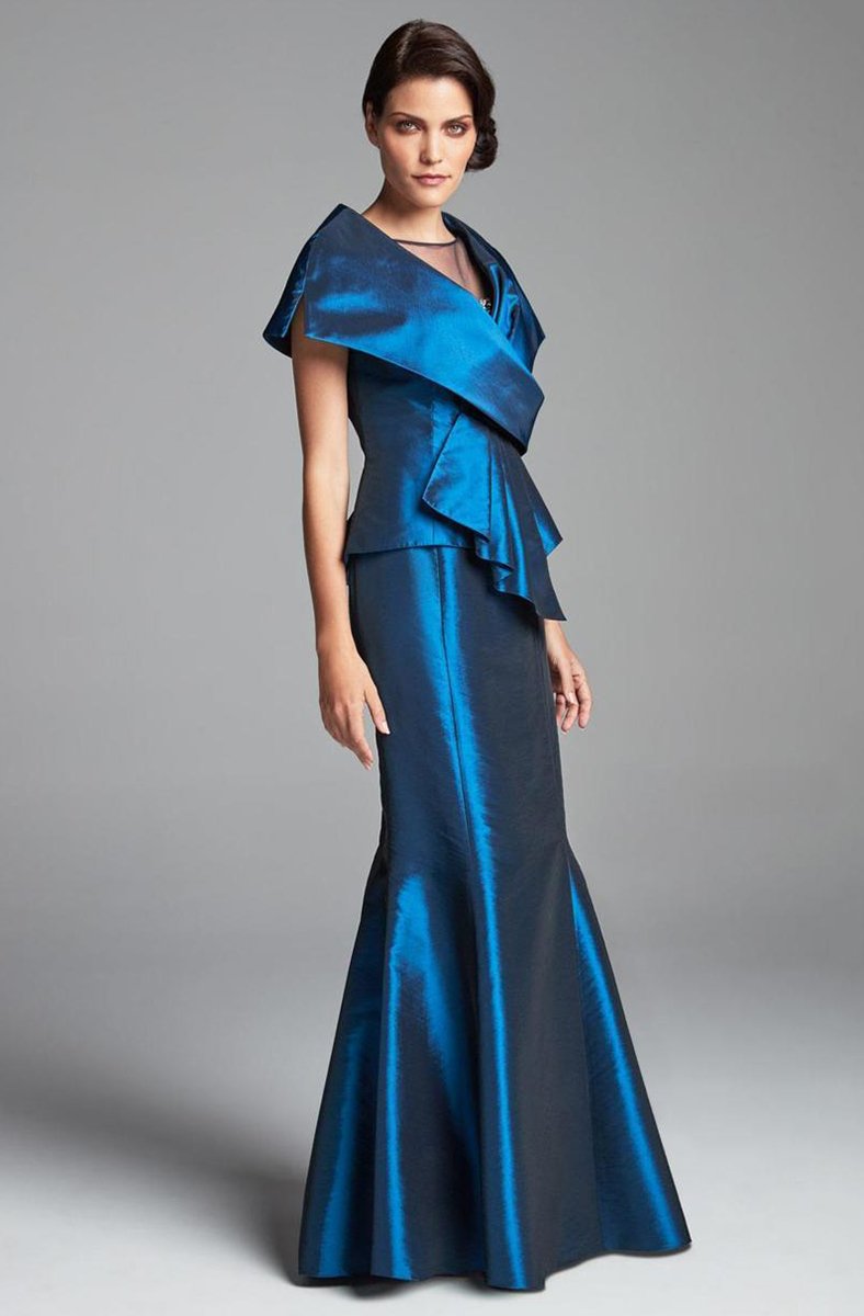 Daymor Couture - 467 Sleek Draped Illusion Neck Mermaid Dress In Blue
