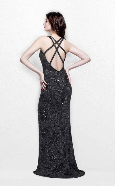 Primavera Couture - Bead Embellished V-Neck Sheath Dress 1813 in Black