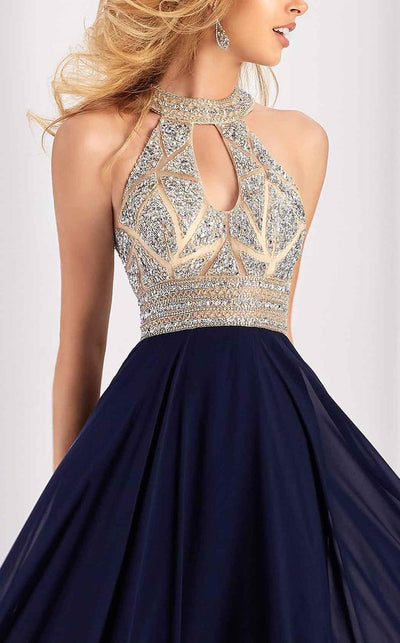 Clarisse - 3087 Geo-Embellished Halter Cutout Gown In Blue