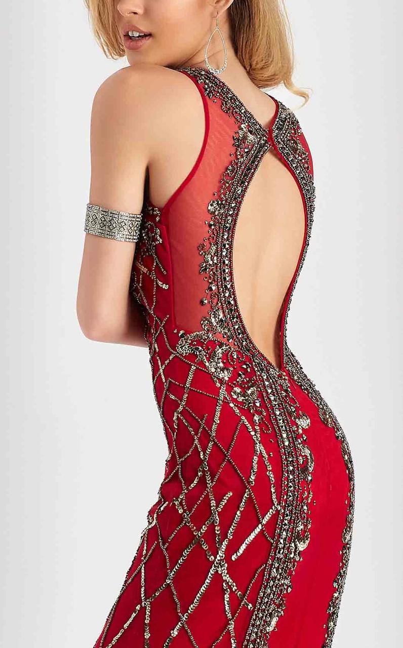 Clarisse - 4831 Illusion Jewel Beaded Gown in Red
