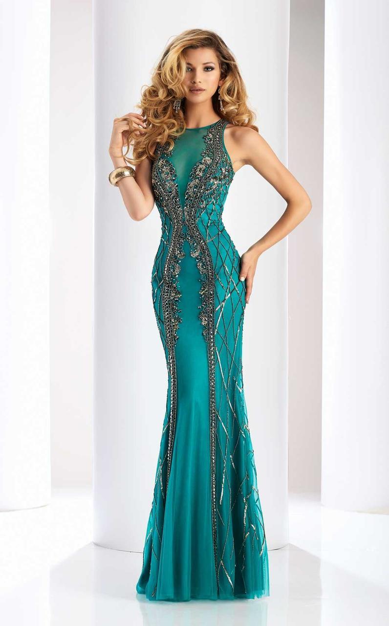 Clarisse - 4831 Illusion Jewel Beaded Gown in Blue and Green