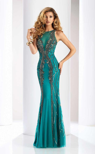 Clarisse - 4831 Illusion Jewel Beaded Gown in Blue and Green