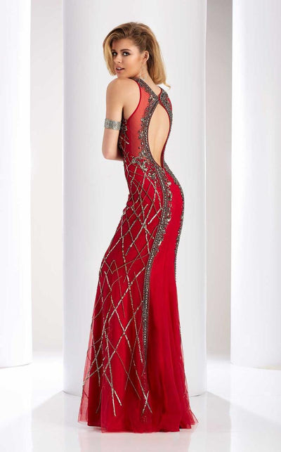Clarisse - 4831 Illusion Jewel Beaded Gown in Red