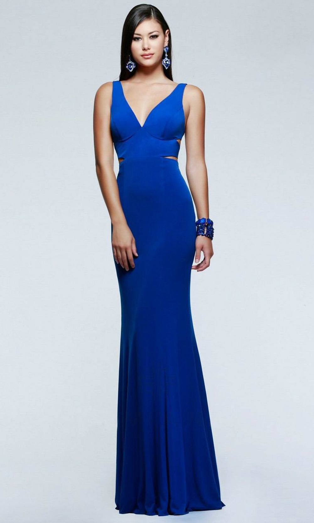 Faviana - Long Multi-Cutout Sheath Dress 7541SC In Blue