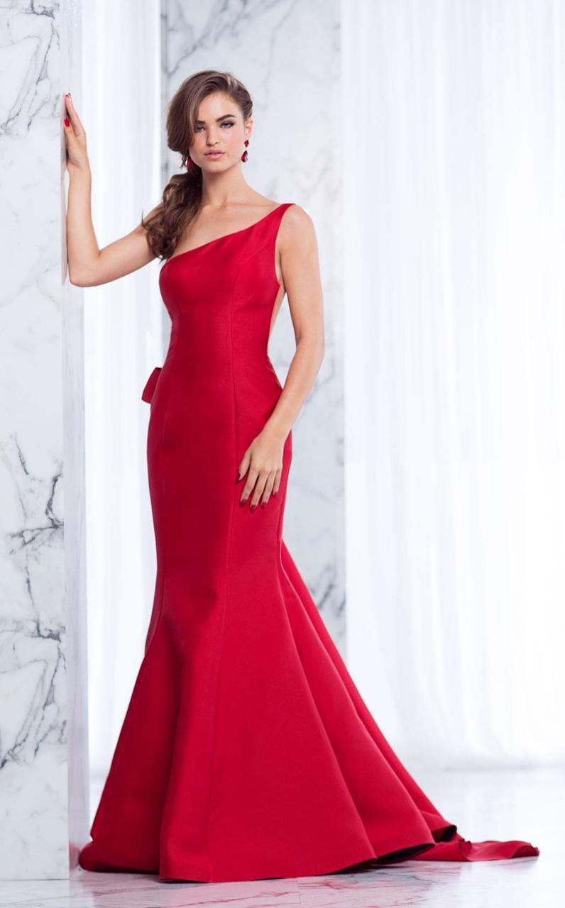 Tarik Ediz - One Shoulder Mermaid Dress 50032 in Red