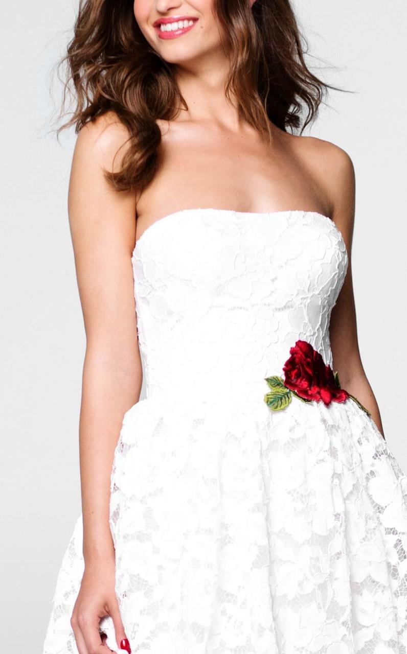 Tarik Ediz - 50037 Strapless Rose Accented Lace Dress In White