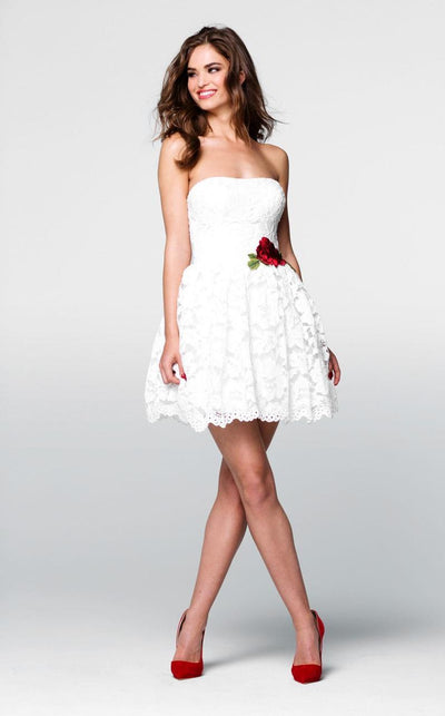 Tarik Ediz - 50037 Strapless Rose Accented Lace Dress In White