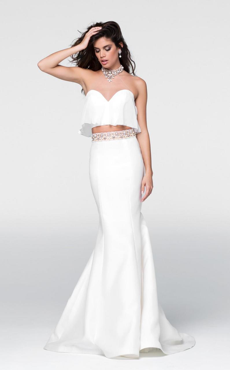 Tarik Ediz - Beaded Two-Piece Mermaid Dress 50045 in White