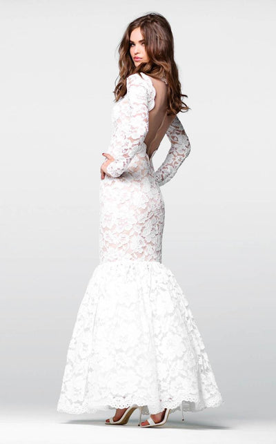 Tarik Ediz - Lace Illusion High Neck Mermaid Dress 50050 in White