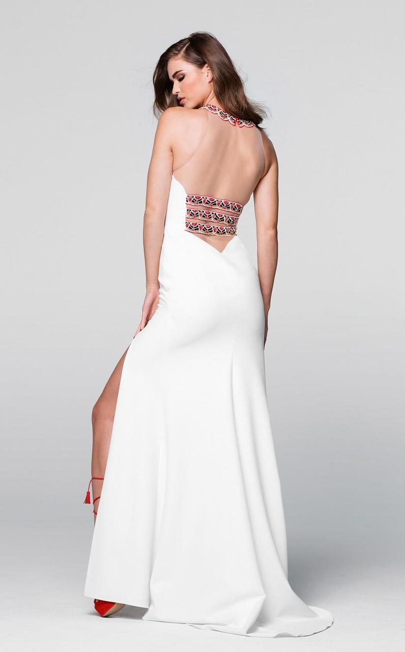 Tarik Ediz - Beaded Halter Neck Dress 50056 in White