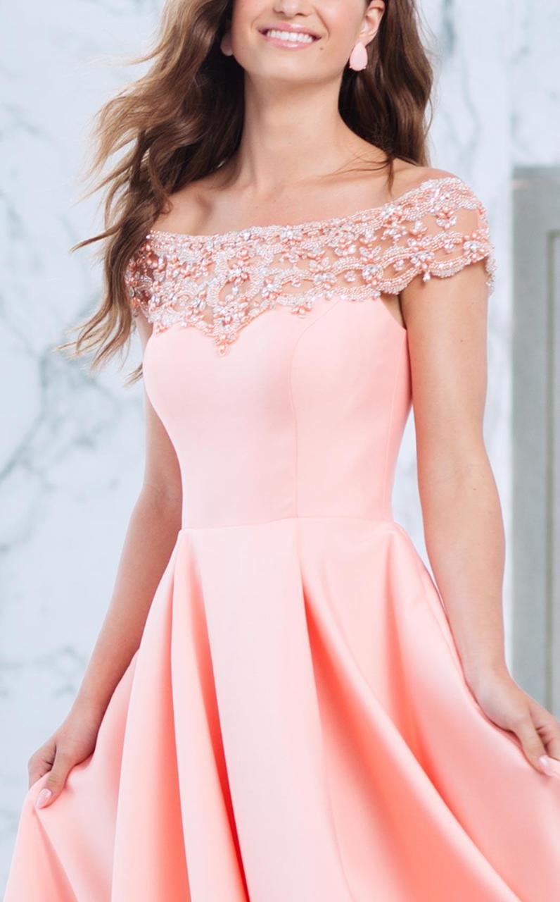Tarik Ediz - Off The Shoulder A-line Dress 50063 in Pink and Orange