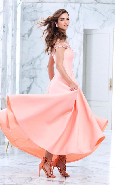 50063 Off The Shoulder A-line Dress in Peach Nectar