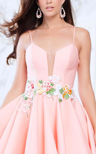 Tarik Ediz - Floral Accented A-line Dress 50067 in Pink and Orange