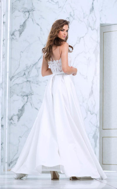 Tarik Ediz - Lace Illusion Neck A-Line Gown 50072 in White
