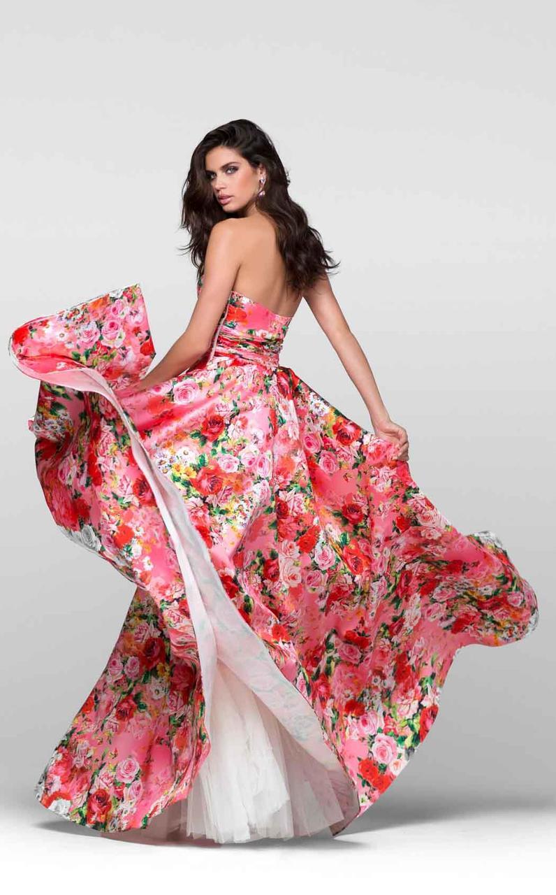 Tarik Ediz - Floral Print Long Dress 50095 in Multi-Color