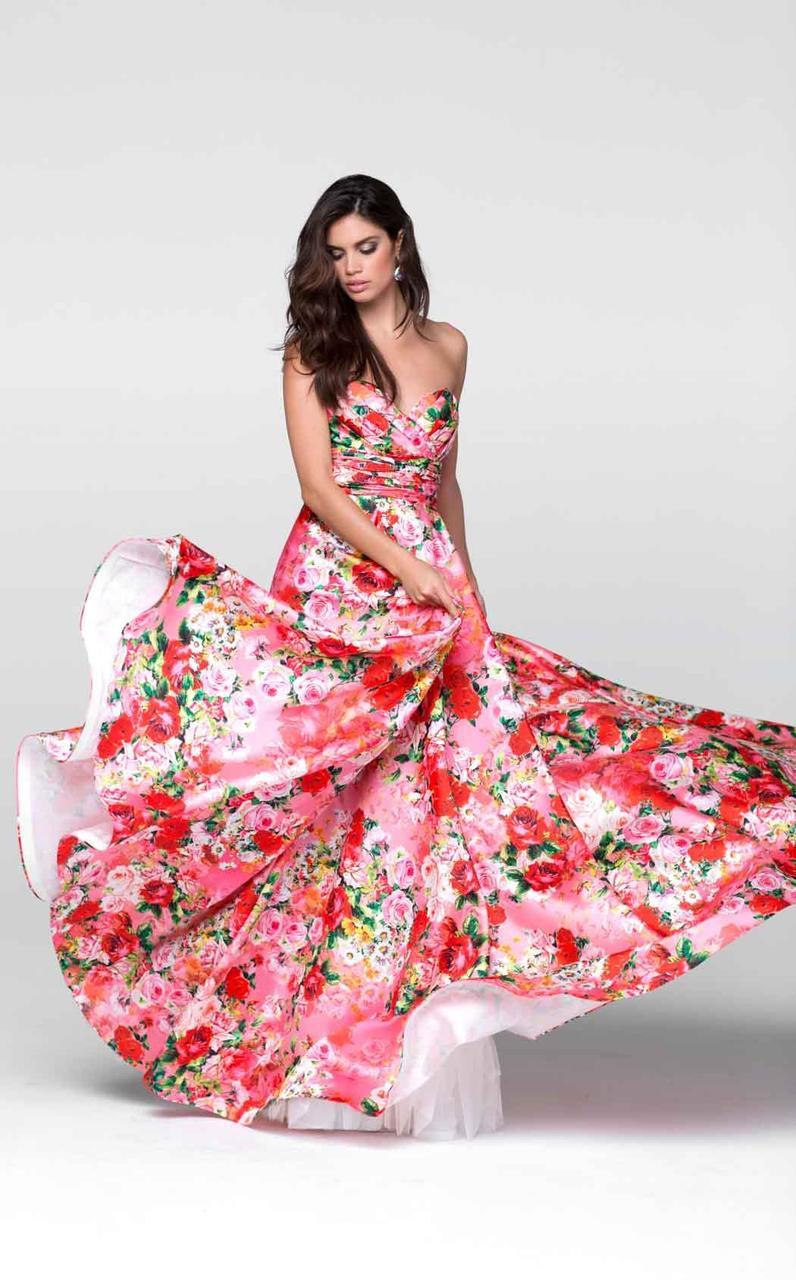 Tarik Ediz - Floral Print Long Dress 50095 in Multi-Color