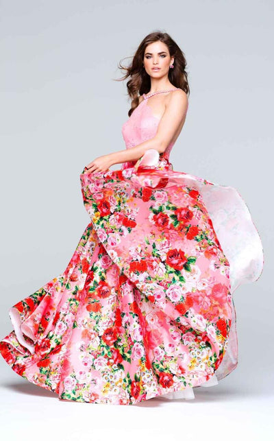 Tarik Ediz - Embellished Halter Neck Long Dress 50096 in Multi-Color and Print