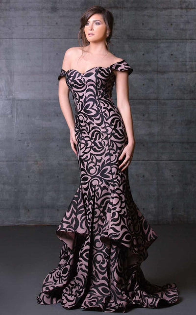 MNM Couture - N0020A Printed Sweetheart Sheath Dress in Black and Neutral
