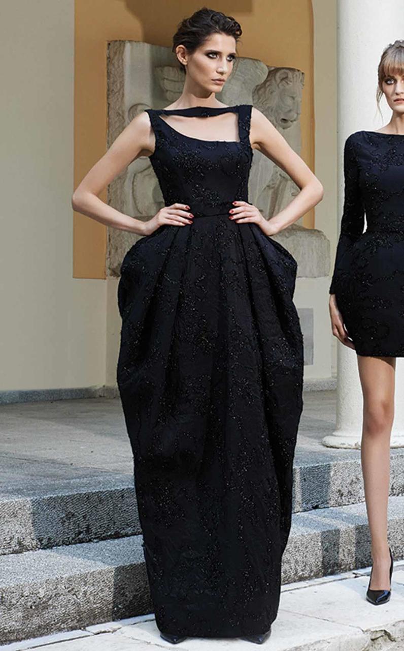 MNM Couture - Embellished Bateau Sheath Dress N0120 in Black