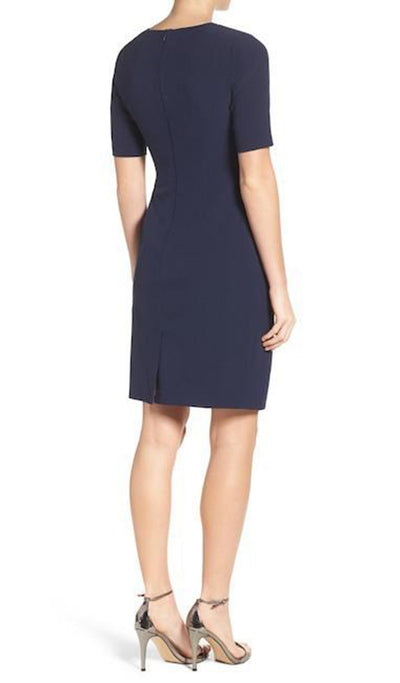 Adrianna Papell - AP1D100811 Short Sleeve V-neck Sheath Dress In Blue