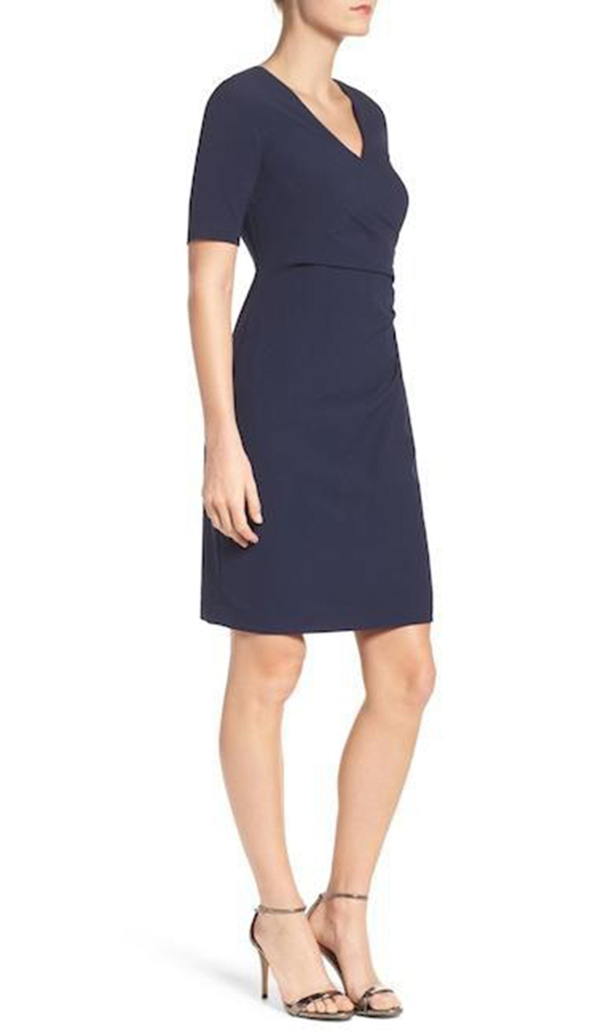 Adrianna Papell - AP1D100811 Short Sleeve V-neck Sheath Dress In Blue