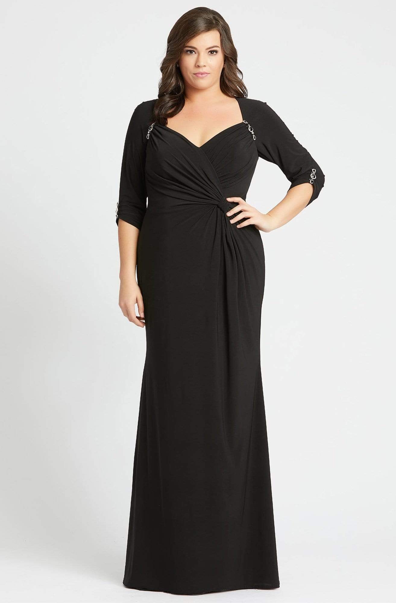 Mac Duggal Fabulouss - 77537F Accented Quarter Length Sleeve Dress Special Occasion Dress 14W / Black