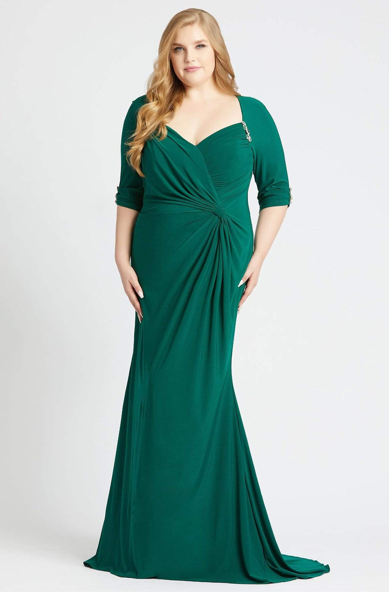 Mac Duggal Fabulouss - 77537F Accented Quarter Length Sleeve Dress Special Occasion Dress 14W / Deep Green