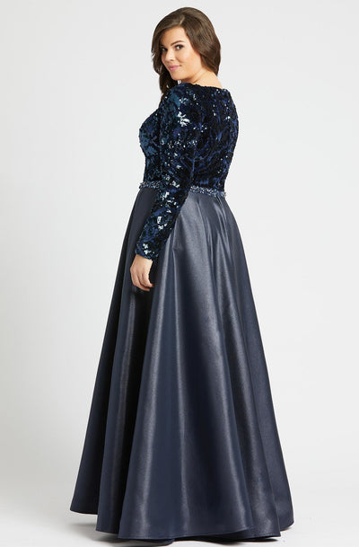 Mac Duggal Fabulouss - 77565F Sequined Plunging Long Sleeves Gown in Blue
